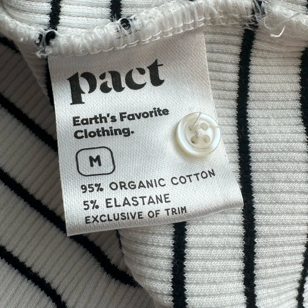Pact Favorite Rib Henley Long Sleeve Top Size Medium White Black Striped Shirt - Picture 10 of 11